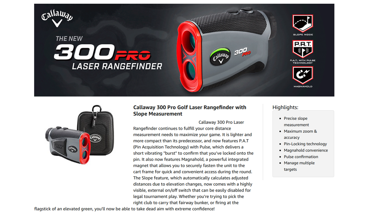 CALLAWAY 300 Pro Golf Rangefinder Slope Mode Armored Case FOGPROOF