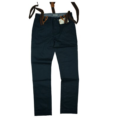 Just A Cheap Shirt Herren Chino Hose Hosenträger stretch karo W32 L32 M navy NEU