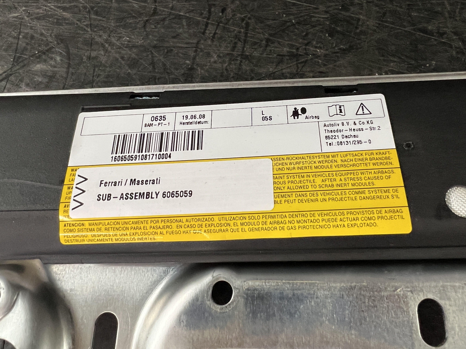 08-14 MASERATI GRANTURISMO DRIVER LEFT DOOR SIDE AIR BAG INFLATOR