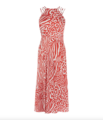 Karen Millen Strappy Animal-Print Midi Dress - Red Multi