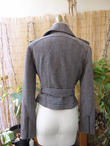 PLENTY by TRACY REESE WOOL HERRINGBONE MOTO CROPPED TRENCH JACKET SMALL - Picture 3 of 6