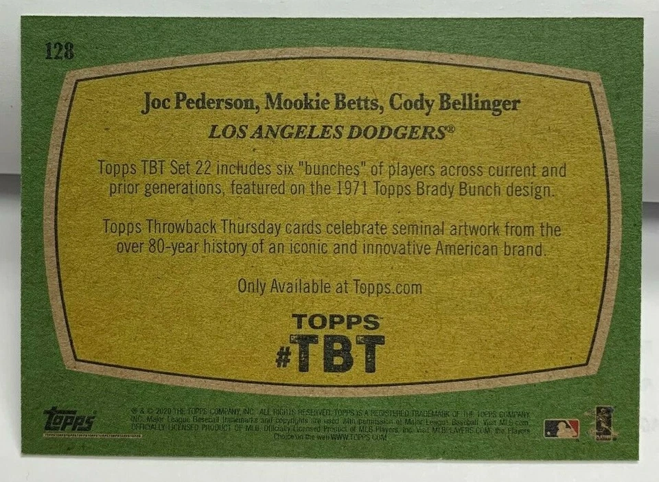 Mookie Betts/Cody Bellinger/Pederson 2020 Topps Throwback Thursday #128 SP /620 - Image 2 of 2