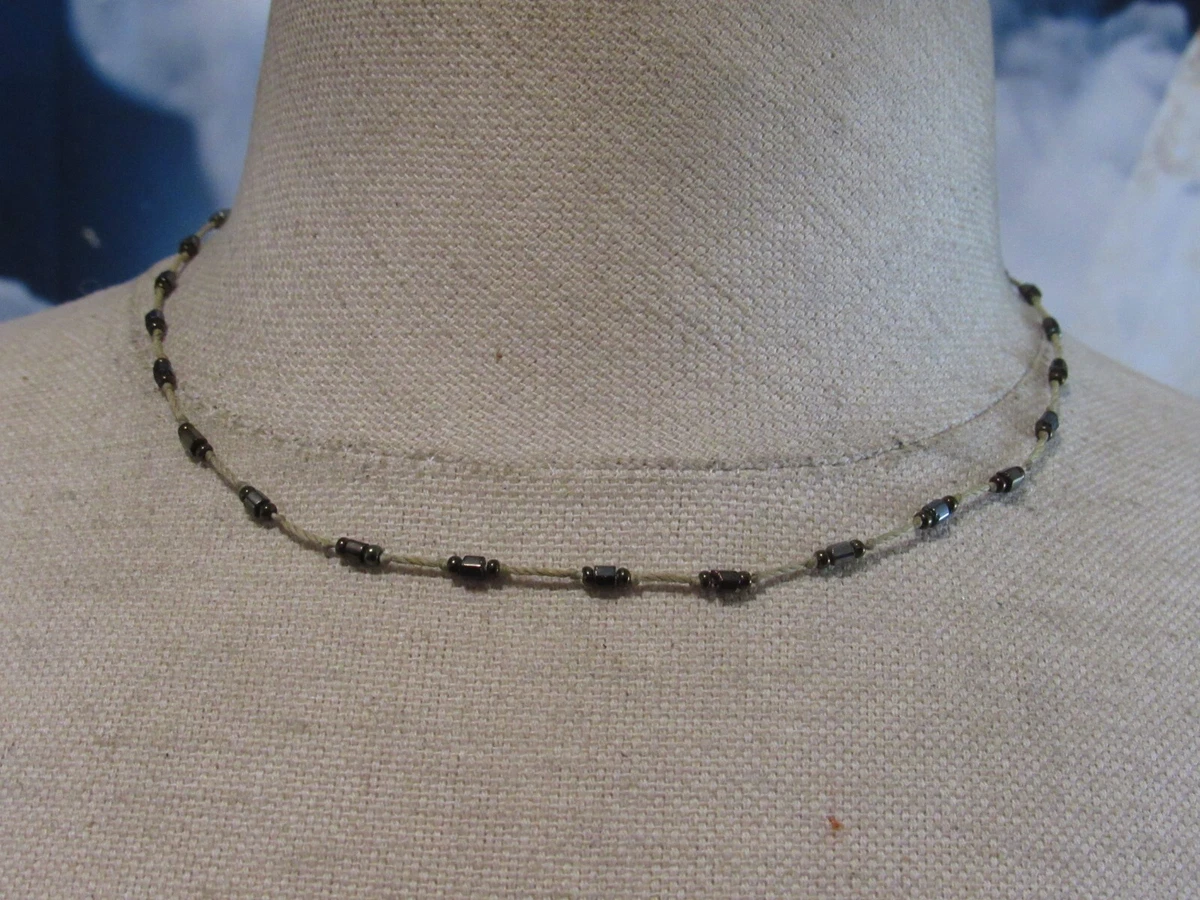 Necklace with Small Black Metal Beads 17