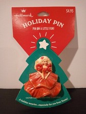 90s Vintage Christmas Hallmark 1995 Holiday Barbie Doll Red Dress Brooch Pin