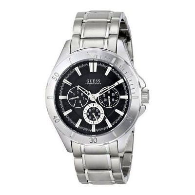 GUESS☆Silver-Tone and Black Glitter Analog Watch腕時計 GUESS 2 PC SET SILVER TONE,BLACK+SILVER BANDS,MULTI FUNCTION