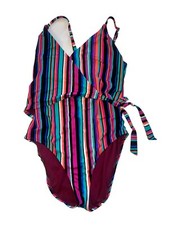 DIP Womens XL Tankinis Swimsuit Top Blue Pink Multi Color Stripped A34
