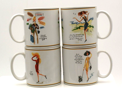 Glamour Girls Stoneware Coffee Cups/Mugs Set of 4 Sakura fun whimsical saying - Picture 5 of 7