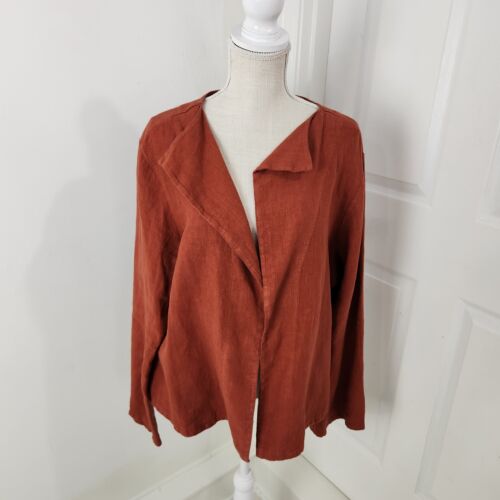 Bryn Walker Jacket Womens XXL Red Linen Open Lagenlook Boho Autumn Fall Rust - Picture 15 of 15