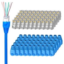 50 Pack Cat 6 Shielded Pass Through RJ45 Connectors with RJ45 Boots Set