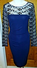 DAVID MEISTER Dark Blue Sequin & Lace COCKTAIL DRESS Size 6