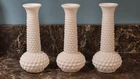 (3) Vintage EO Brody Co White Opaque Milk Glass Hobnail Vase USA - Cottage Core