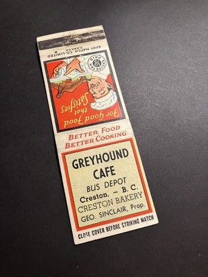 Matchbook Cover - Greyhound Cafe Bus Depot Creston BC Canada