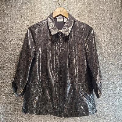 Chicos Zenergy 0, S Metallic Snake Print Jacket Lightweight Full Zip 3/4 Sleeve