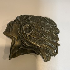 Native American Indian Warrior Headdress Belt Buckle Bronze Finish Made USA