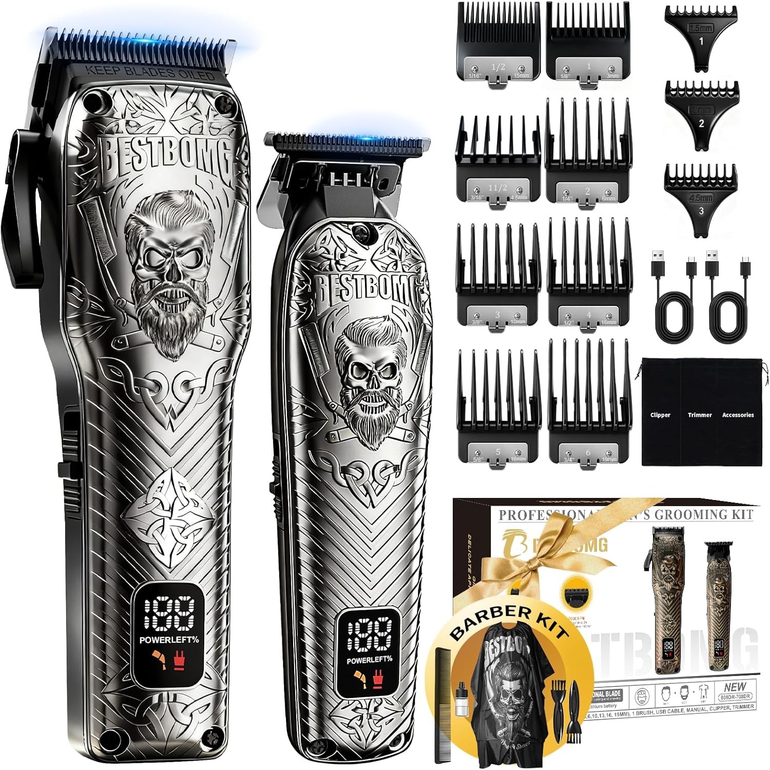 BESTBOMG Kits y juegos profesionales de corte de pelo y barba, cortadora de