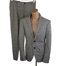 Zara Man Suit Mens 36 Gray Glen Plaid Slim Fit Jacket Pants Two Piece Set Casual
