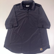Carhartt Women s Scrub Top Polo L Modern Fit E-Force Pockets Gray Ripstop Fabric