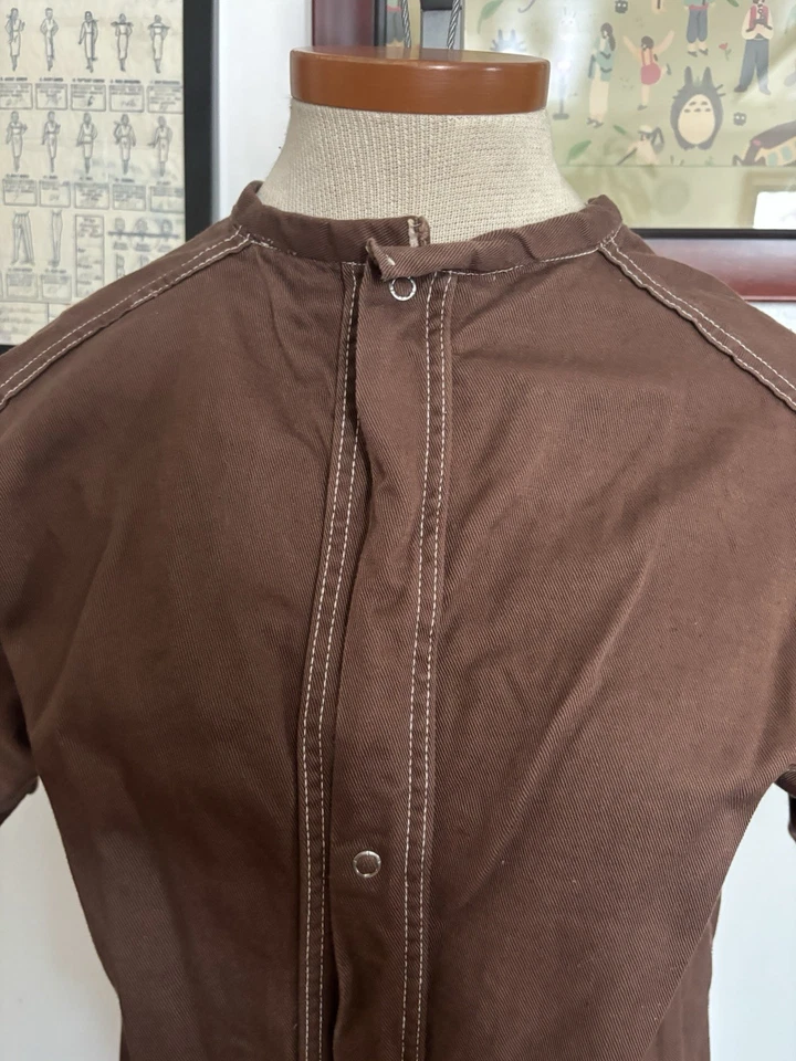 DE COLECCIÓN: Mameluco Pantalones Cortos de Punto en Contraste Mezcla de Algodón Talla S/M (MARRÓN) Foto 3 de 4