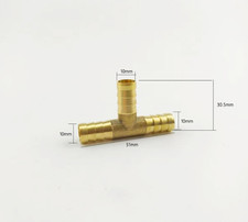 Barbed Brass T Piece 3 Ways Tee Hose Fuel Hose Joiner Adapter 10mm Fast delivery