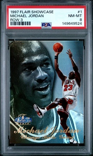 1997 FLAIR SHOWCASE ROW 3 #1 MICHAEL JORDAN PSA 8