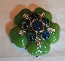 Kenneth Jay Lane KJL Cabochon And Rhinestones Brooch Mint