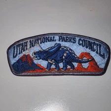 Utah National Parks Council fully embroidered plastic back BSA CSP Patch Dino
