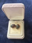 Vintage 14K Carved Scarab Egyptian Beetle Bloodstone Large Post Pierced Earrings