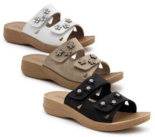 Womens Backless Sandals Touch Fasten Slip On Ladies Low Wedge Open Toe Slides