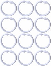 12x White Plastic Shower Curtain Rings Easy Snap Closure Curtain Rail Hooks -New