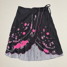 Y2K black and pink layered wrap skirt floral embroidered, whimsigoth fairycore