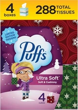 Puffs Ultra Soft Facial Tissues, 4 Mega Cube Box, 72 Facial Tissues Per Box