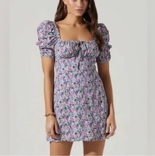 ASTR the Label Women's Puff Sleeve Floral Mini Dress Size M Coquette Sundress 