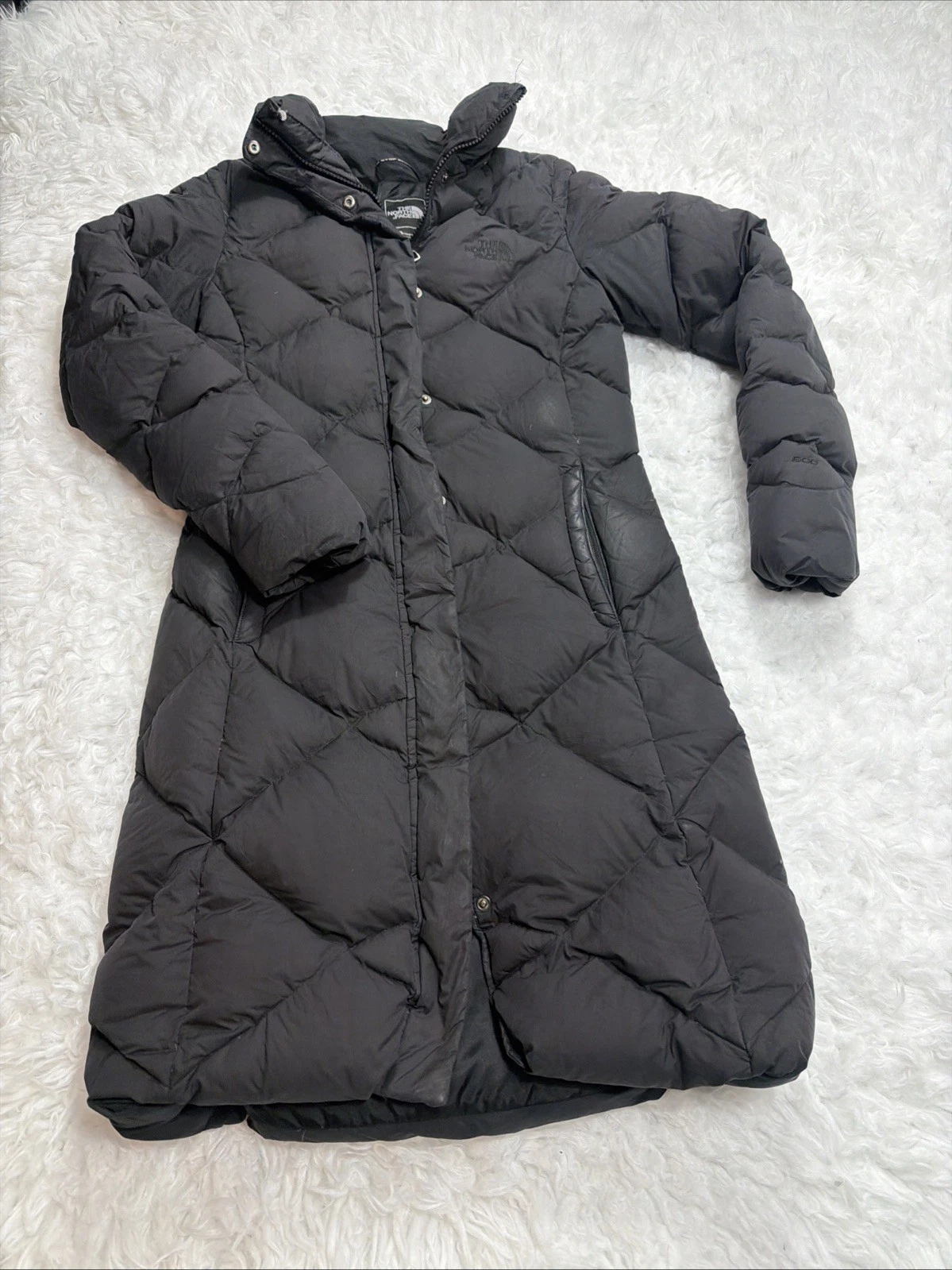 The North Face 600 Down Fill Puffer Parka Coat Women's XS Black Long City Hiking