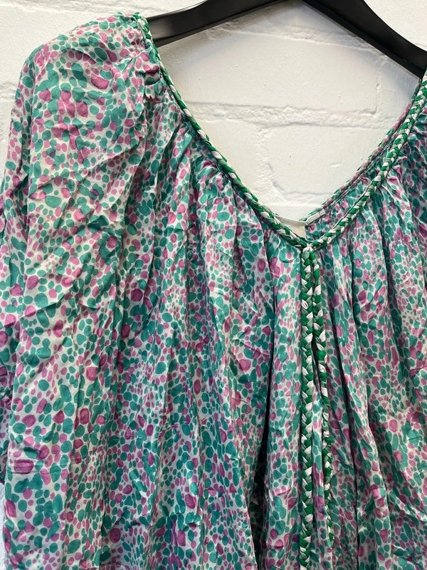 100% шелковая летучая мышь вырез летняя блузка, UK10 - Изображение 2 из 4