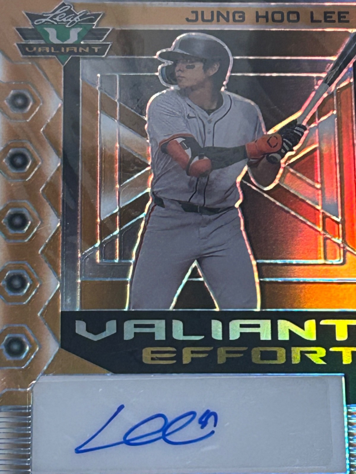 #1/1 JUNG HOO LEE AUTO LEAF VALIANT EFFORT GOLD PRISM AUTOGRAPH GIANTS SSP 1/1 ! view 6