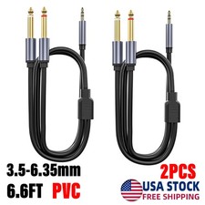 3.5mm 1/8" TRS to Dual 6.35mm 1/4" TS Mono Stereo Y-Cable Splitter Cord 2PCS USA
