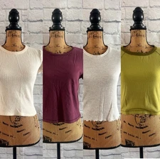 Set of 4 Cropped Tops Tee Waffle Knit Short Sleeve T-Shirt Boxy Comfy Winter SML