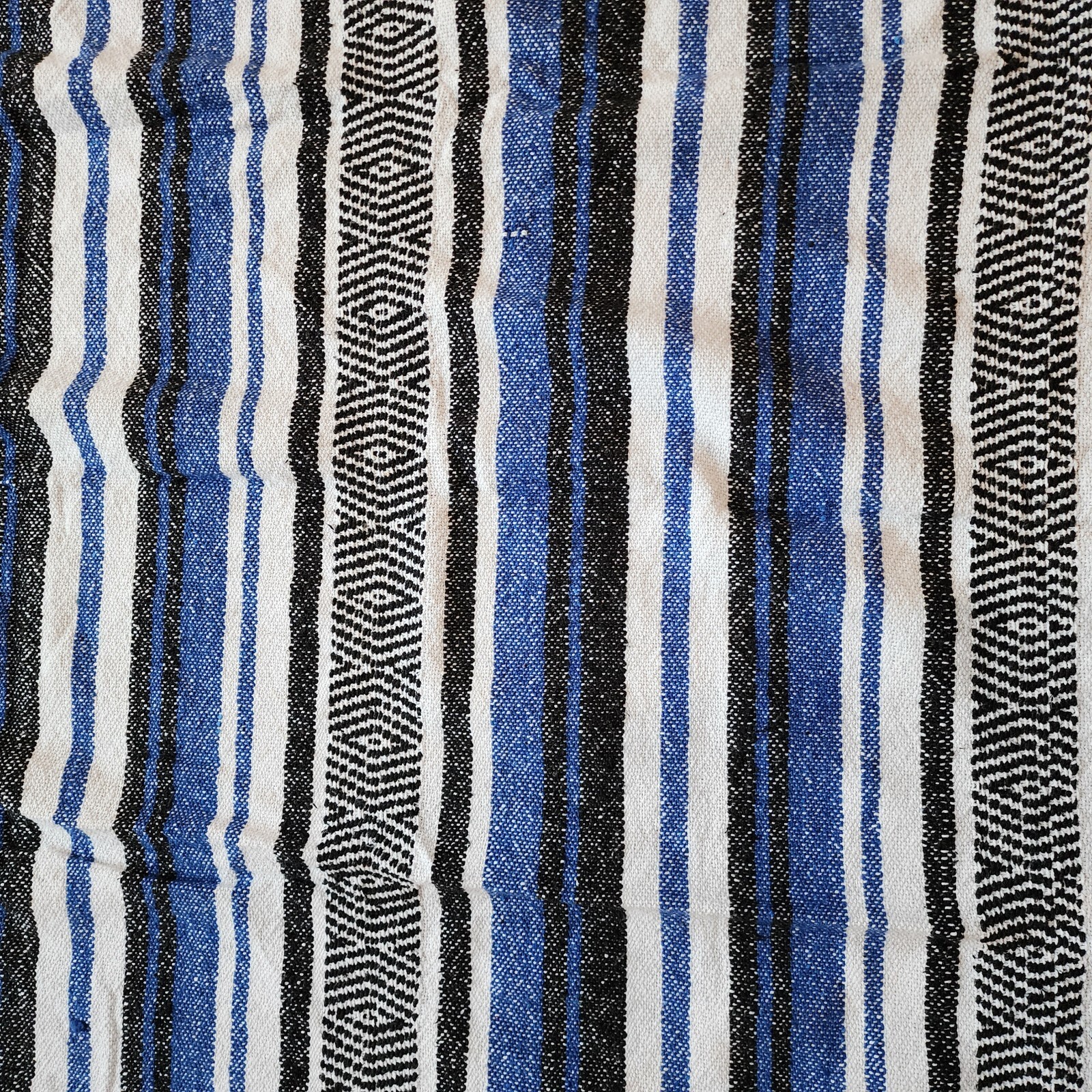 Traditional Mexican Blanket Striped Blue Black White 4’x6’ Yoga Picnic