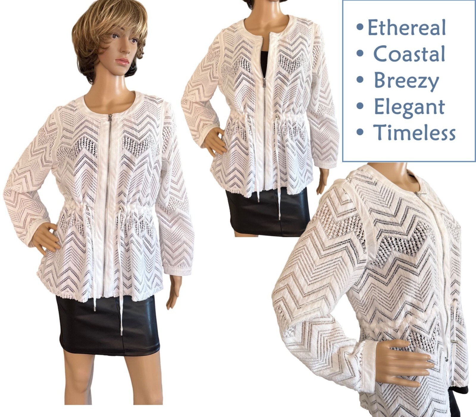 Ruby Rd White Lace Zip Jacket Size Medium Cardiga… - image 9