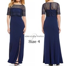 NWT Adrianna Papell Women's Navy Lace Popover Evening Dress-Size 4
