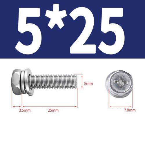 Phillips Hex Head with Washer Screws Hexagon Combination Stainless Steel M3-M10 - Picture 36 of 71