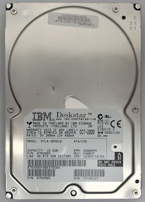 IBM Deskstar DTLA-305010 HDD, 10.2 GB , IDE/ATA/ATAPI-5 - Tested w/pics