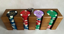 Mid Century c1960s Casino Solid Wood Table Caddy with 92 Original Gaming Chips