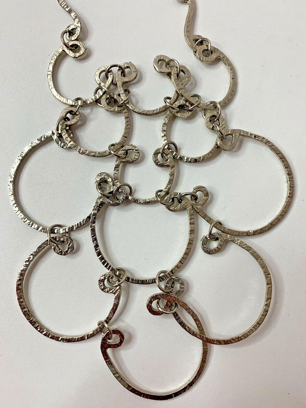 Silvertone statement hammered circular bib neckla… - image 2