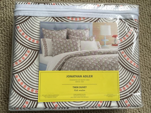 Nib Jonathan Adler Printed Fish Scales 400 Tc Twin Duvet Cover