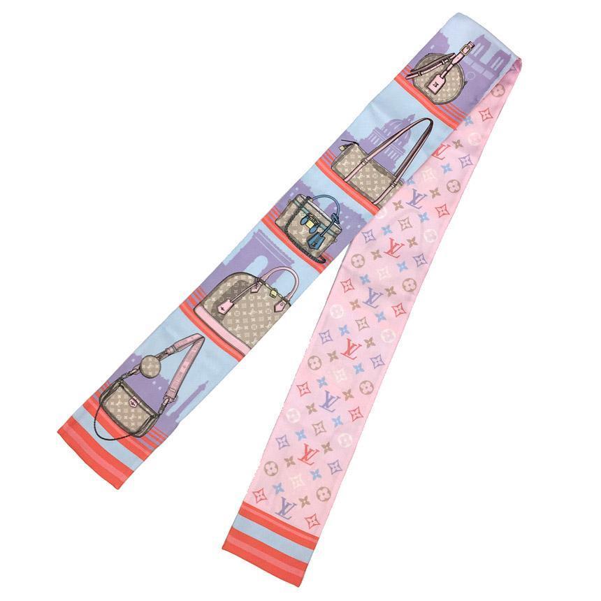 LOUIS VUITTON M77318 Bandeau Skyline 100% Silk Scarf Pink LOUIS VUITTON M77318 Bandeau Skyline 100% Silk Scarf Pink