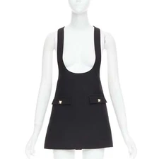VALENTINO black wool silk Rockstud pockets scoop minid ress IT38 XS