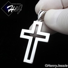 MEN SOLID 925 STERLING SILVER PLAIN SIMPLE HOLLOW DOUBLE CROSS PENDANT SP422