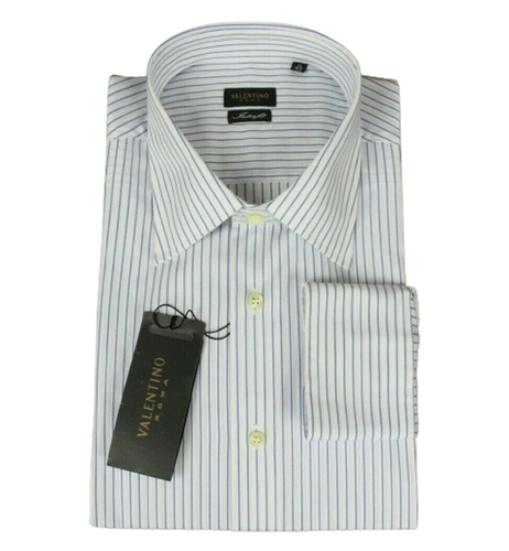 VALENTINO ROMA Men's Dress Shirt White With Blue Stripes Inter Fit Size 17.5 - Picture 1 of 8