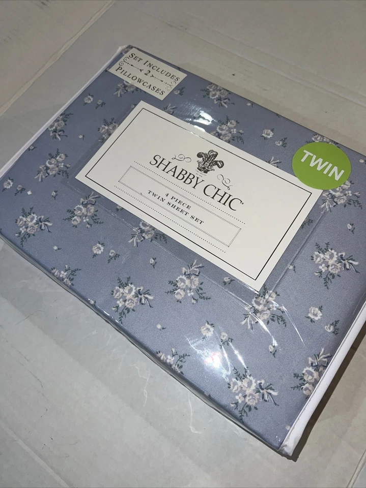 Shabby Chic by Rachel Ashwell 4-piece Blue White Pink Floral Twin Sheet Set - Image 3 of 4